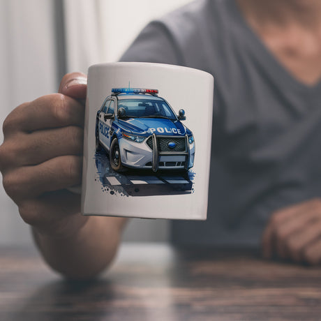 Polizeiauto mit Blaulicht Kaffeebecher