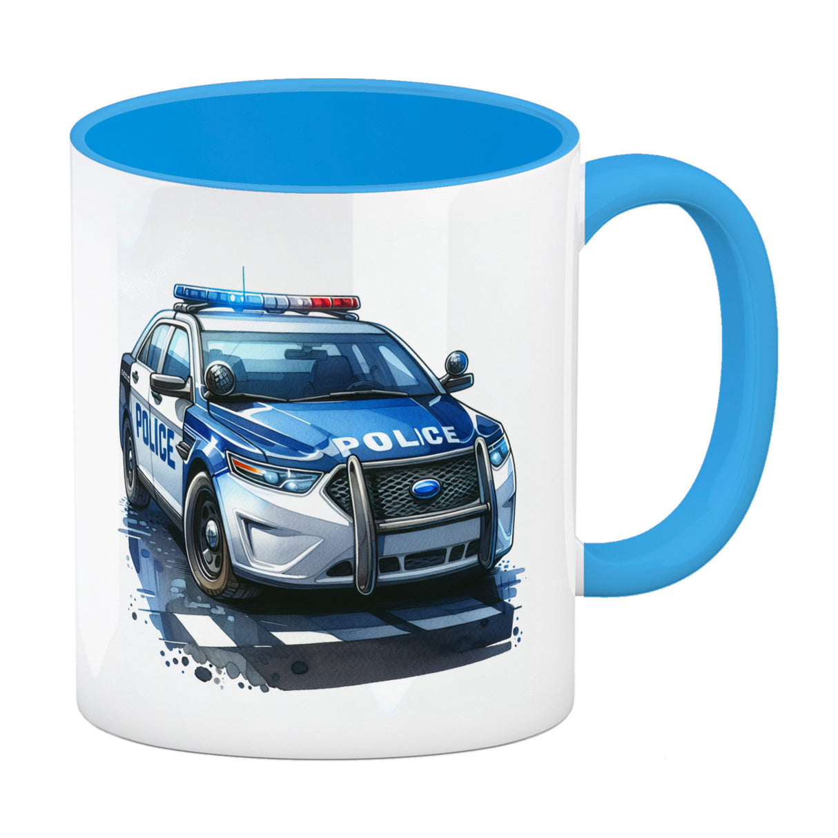 Polizeiauto mit Blaulicht Kaffeebecher