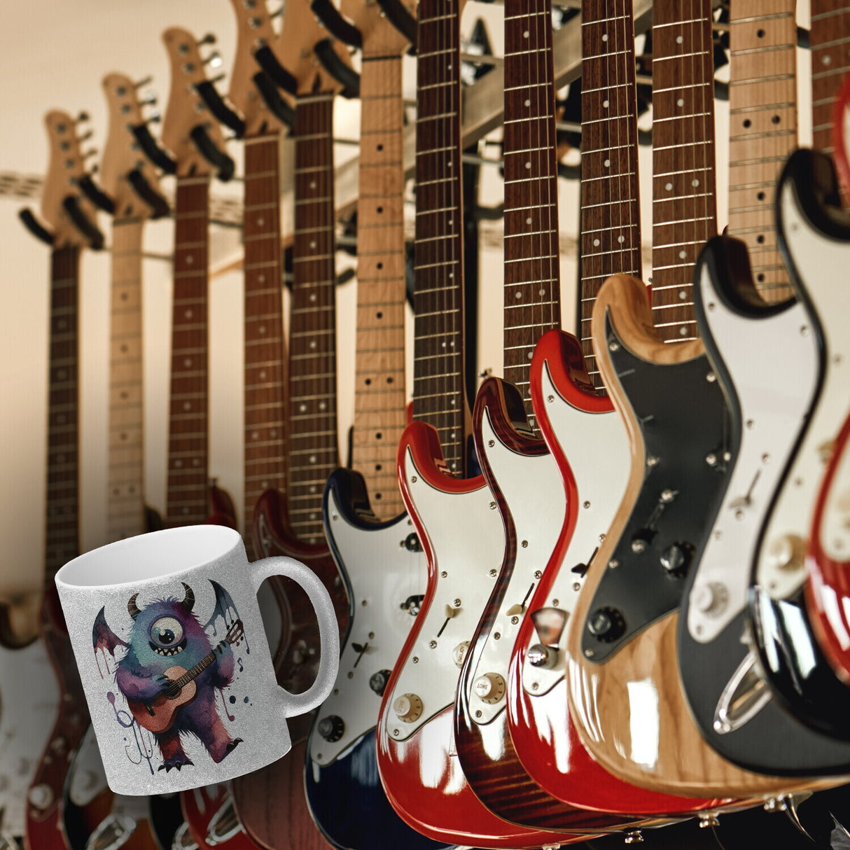 Niedliches Monster mit Gitarre Kaffeebecher