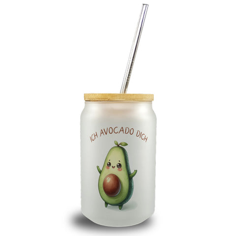 Avocado Trinkglas mit Bambusdeckel mit Spruch Ich Avocado dich