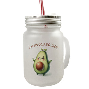 Avocado Trinkglas mit Bambusdeckel mit Spruch Ich Avocado dich