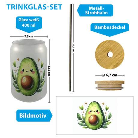 Avocado Trinkglas mit Bambusdeckel