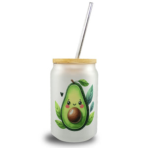 Lächelnde Avocado Trinkglas mit Bambusdeckel