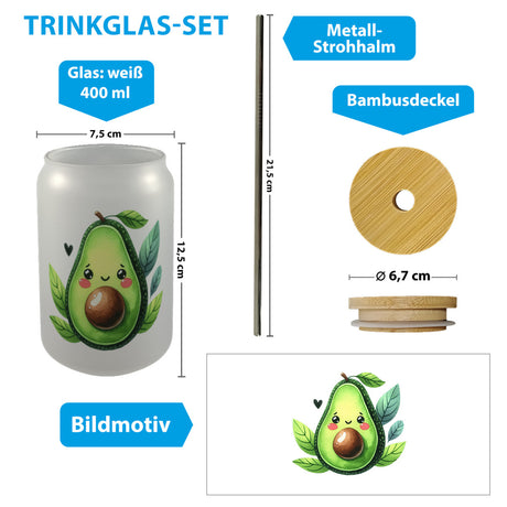 Lächelnde Avocado Trinkglas mit Bambusdeckel