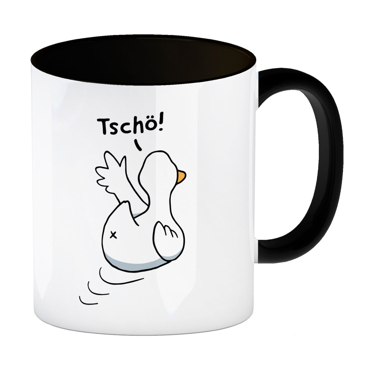 Ente winkt zum Abschied Kaffeebecher mit Spruch Tschö