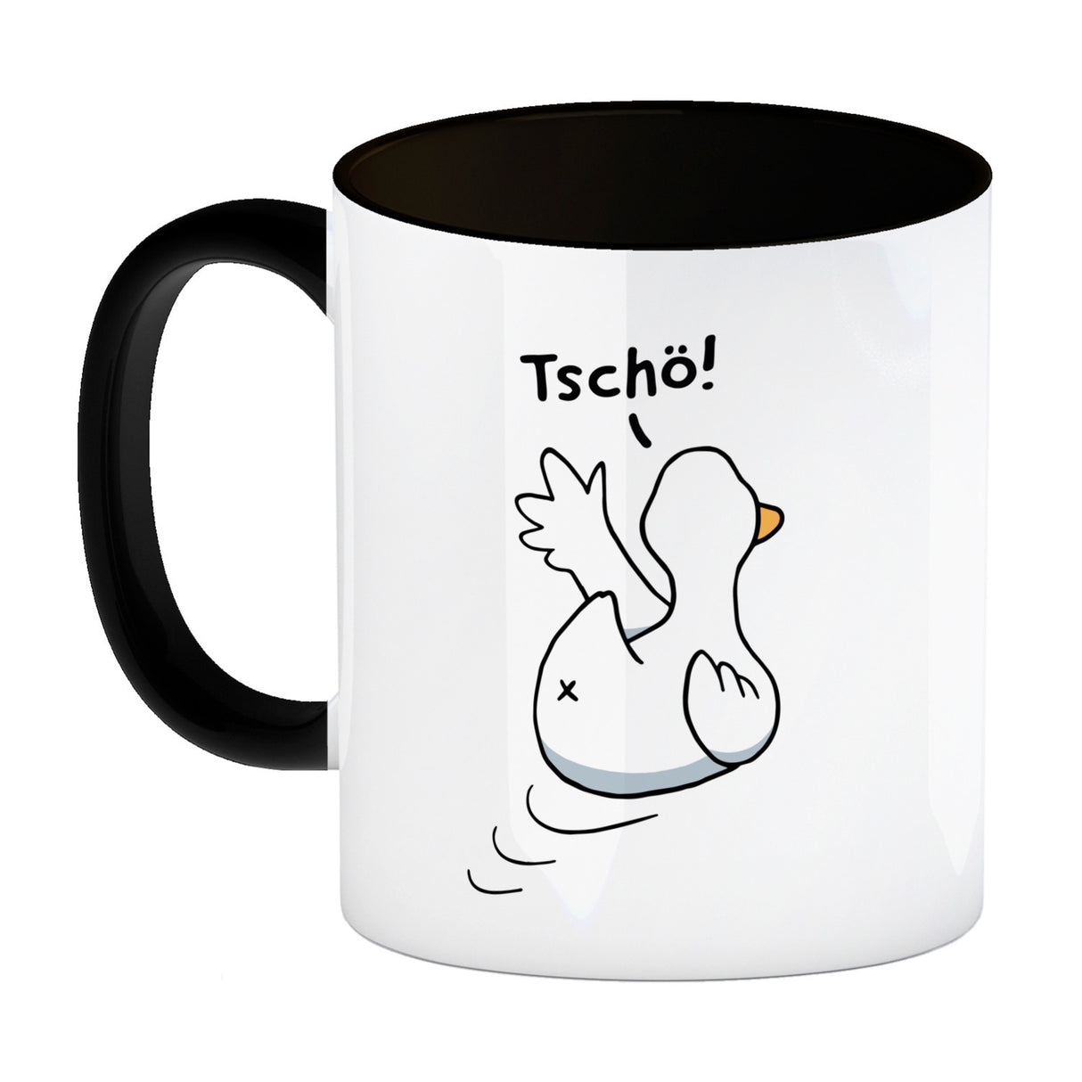 Ente winkt zum Abschied Kaffeebecher mit Spruch Tschö