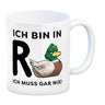 Ente Ruhestand Kaffeebecher mit Spruch Ich bin in R-Ente Ich muss gar nix