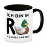 Ente Ruhestand Kaffeebecher mit Spruch Ich bin in R-Ente Ich muss gar nix