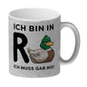 Ente Ruhestand Kaffeebecher mit Spruch Ich bin in R-Ente Ich muss gar nix