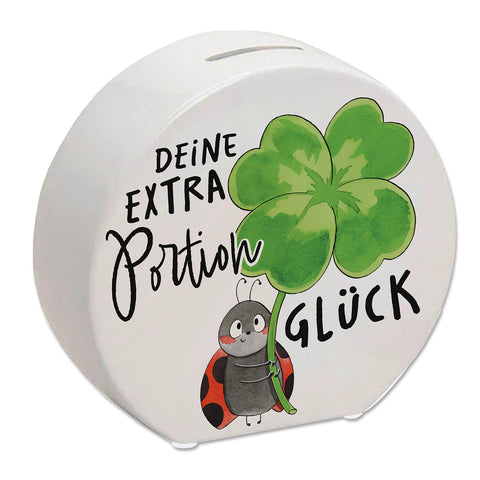 Marienkäfer Spardose mit Spruch Deine extra Portion Glück