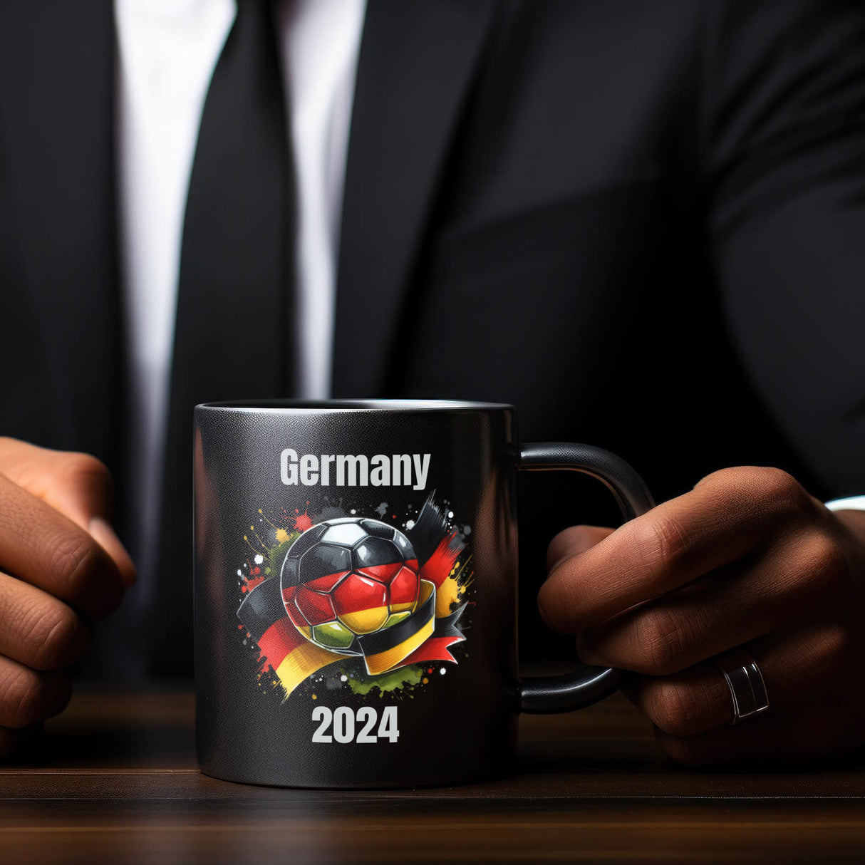 Fußball Deutschland Flagge Tasse in Schwarz