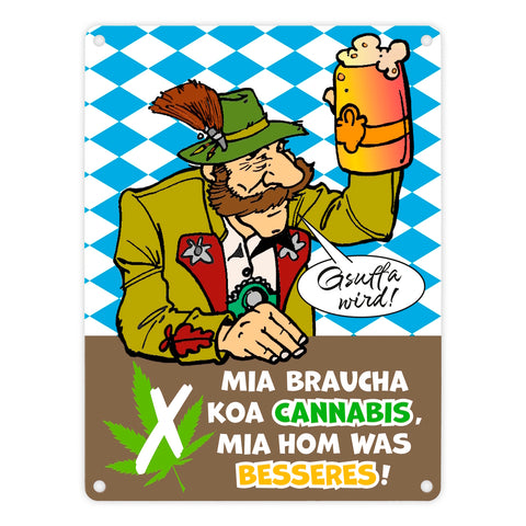 Bier statt Gras Biertrinker Metallschild in 15x20 cm mit Spruch Gsuffa wird!
