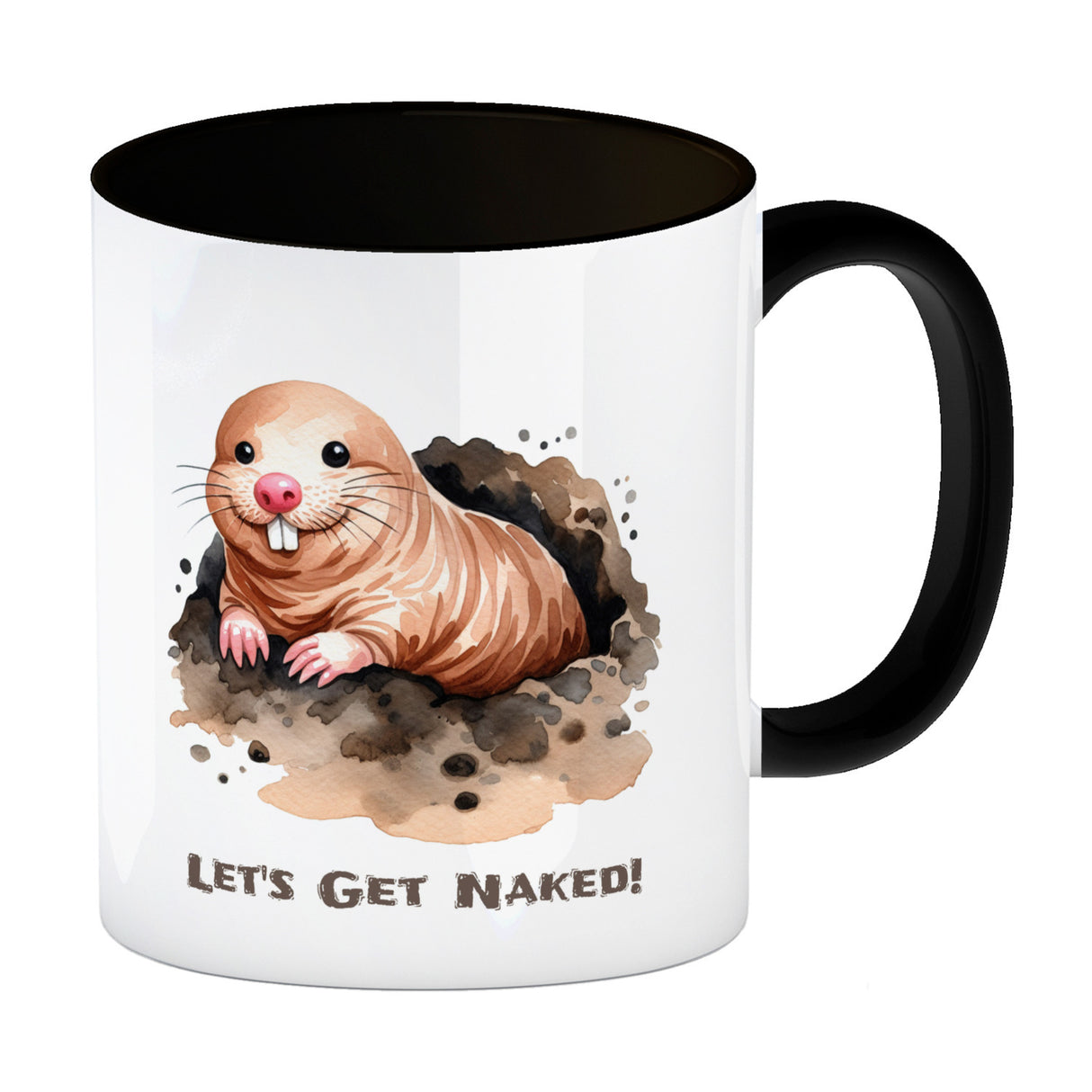 Nacktmull Kaffeebecher mit Spruch Lets Get Naked