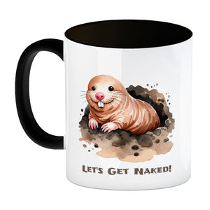 Nacktmull Kaffeebecher mit Spruch Lets Get Naked