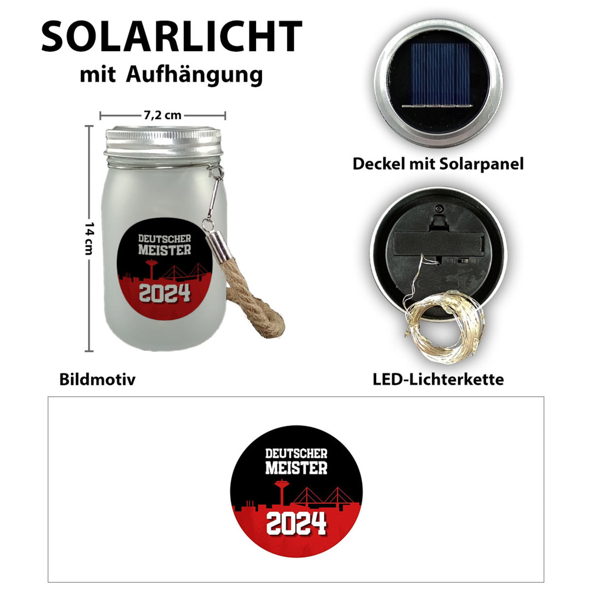 Leverkusen Solarlicht mit Spruch Deutscher Meister 2024
