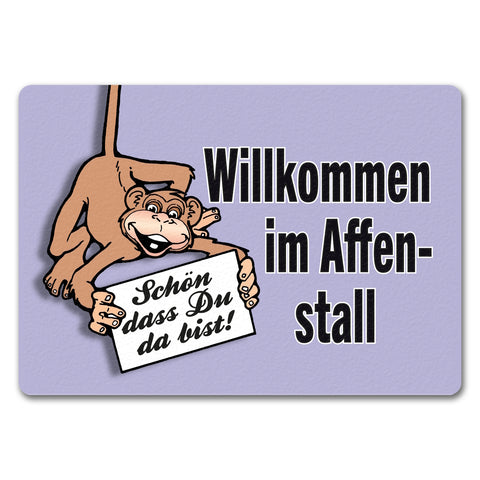 Affe Fußmatte in 35x50 cm ohne Rand mit Spruch Willkommen im Affenstall