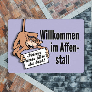 Affe Fußmatte in 35x50 cm ohne Rand mit Spruch Willkommen im Affenstall