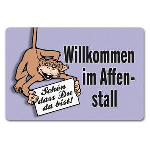 Affe Fußmatte in 35x50 cm ohne Rand mit Spruch Willkommen im Affenstall