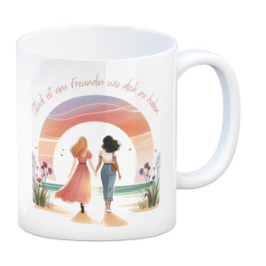 Freundinnen Sonnenuntergang Kaffeebecher mit Spruch Glück ist deine Freundschaft