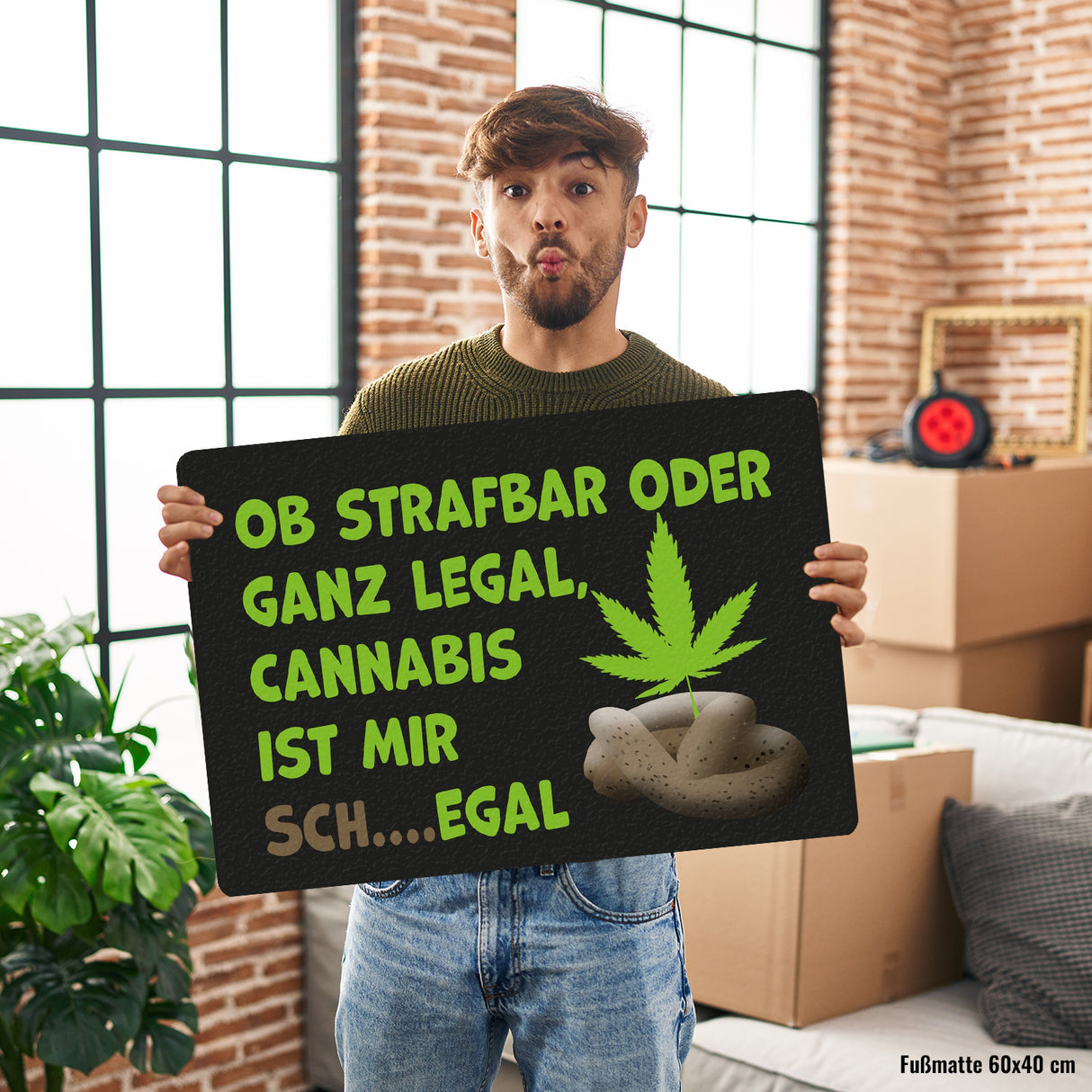 Cannabis-Blatt Fußmatte in 35x50 cm ohne Rand mit Spruch Legal oder nicht Cannabis egal