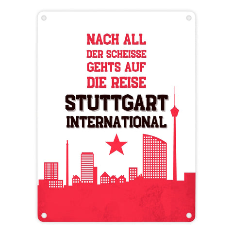 Stuttgart Europapokal Metallschild in 15x20 cm mit Spruch Stuttgart International