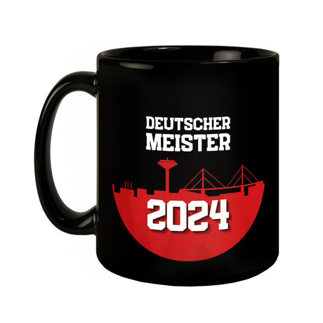 Leverkusen Tasse in Schwarz mit Spruch Deutscher Meister 2024