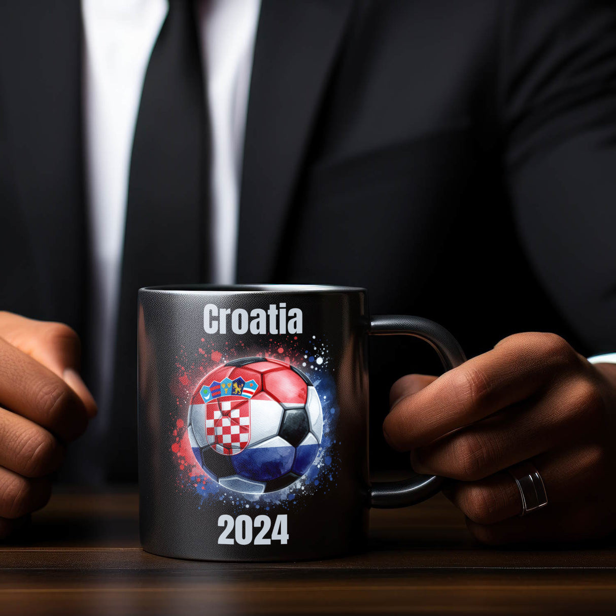 Fußball Kroatien Flagge Tasse in Schwarz