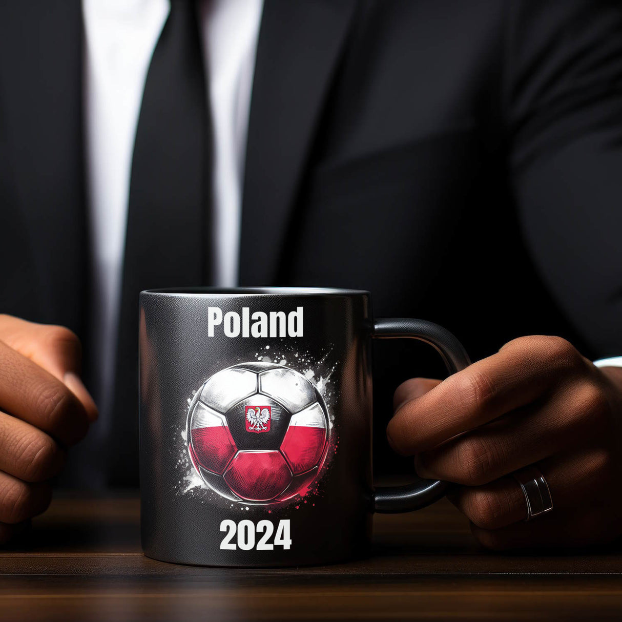 Fußball Polen Flagge Tasse in Schwarz