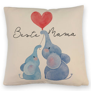 Elefant Mutter und Kind Kissen mit Spruch Beste Mama