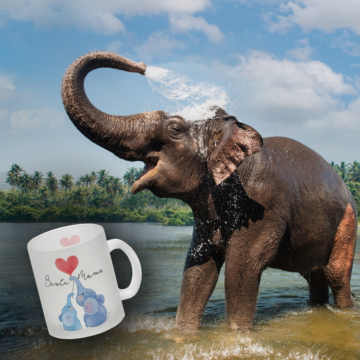 Elefant Mutter und Kind Kaffeebecher mit Spruch Beste Mama
