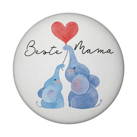 Elefant Mutter und Kind Magnet rund mit Spruch Beste Mama