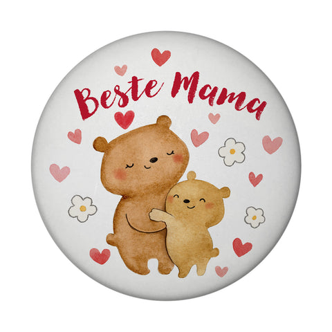 Bären Mutter und Kind Magnet rund mit Spruch Beste Mama