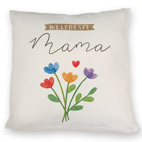 Blumenstrauß Kissen mit Spruch Weltbeste Mama