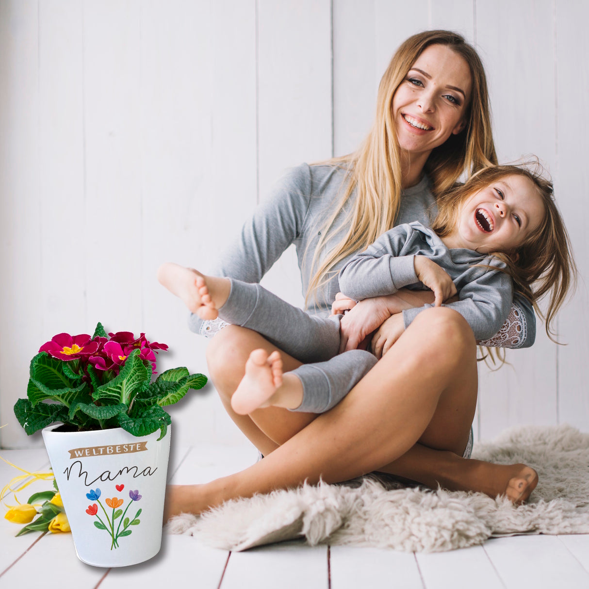 Blumenstrauß Blumentopf mit Spruch Weltbeste Mama