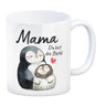 Pinguin Mutter und Kind Kaffeebecher mit Spruch Mama du bist die Beste