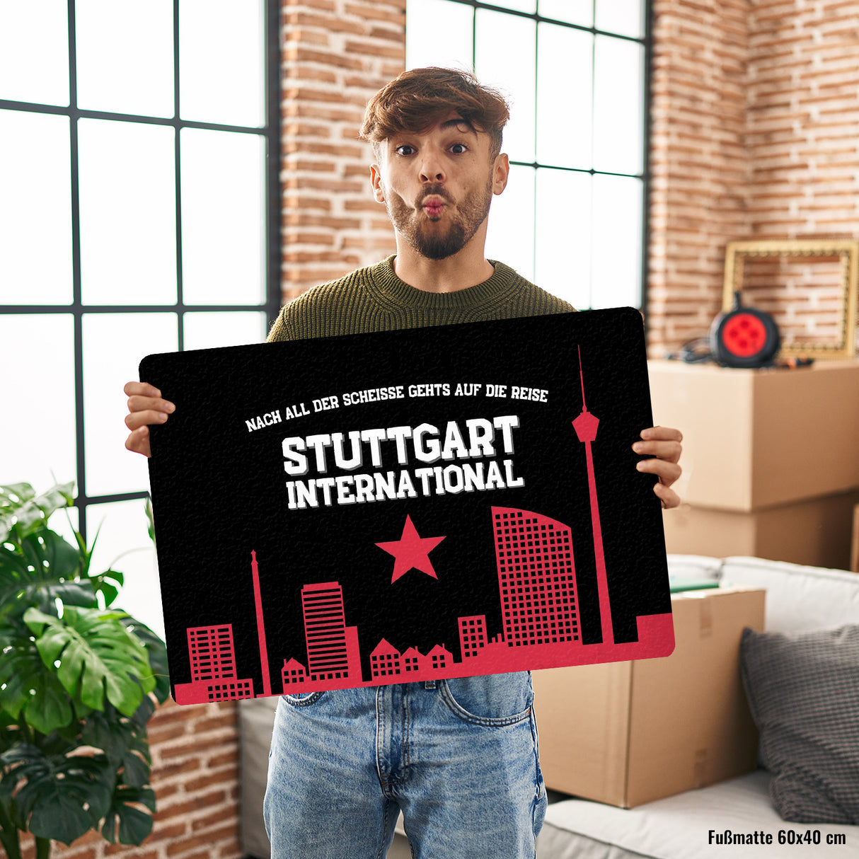 Stuttgart Europapokal Fußmatte in 35x50 cm ohne Rand mit Spruch Stuttgart International