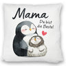 Pinguin Mutter und Kind Kissen mit Spruch Mama du bist die Beste