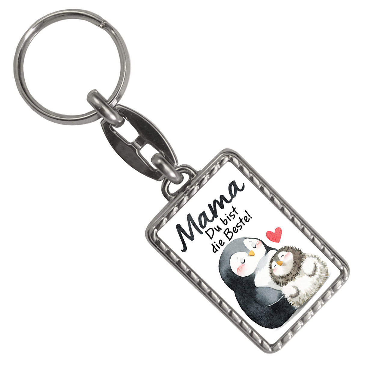 Pinguin Mutter und Kind Schlüsselanhänger mit Spruch Mama du bist die Beste