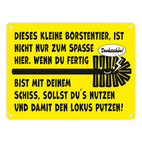 Toilette Metallschild in 15x20 cm mit Spruch Borstentier für saubere Toilette nutzen