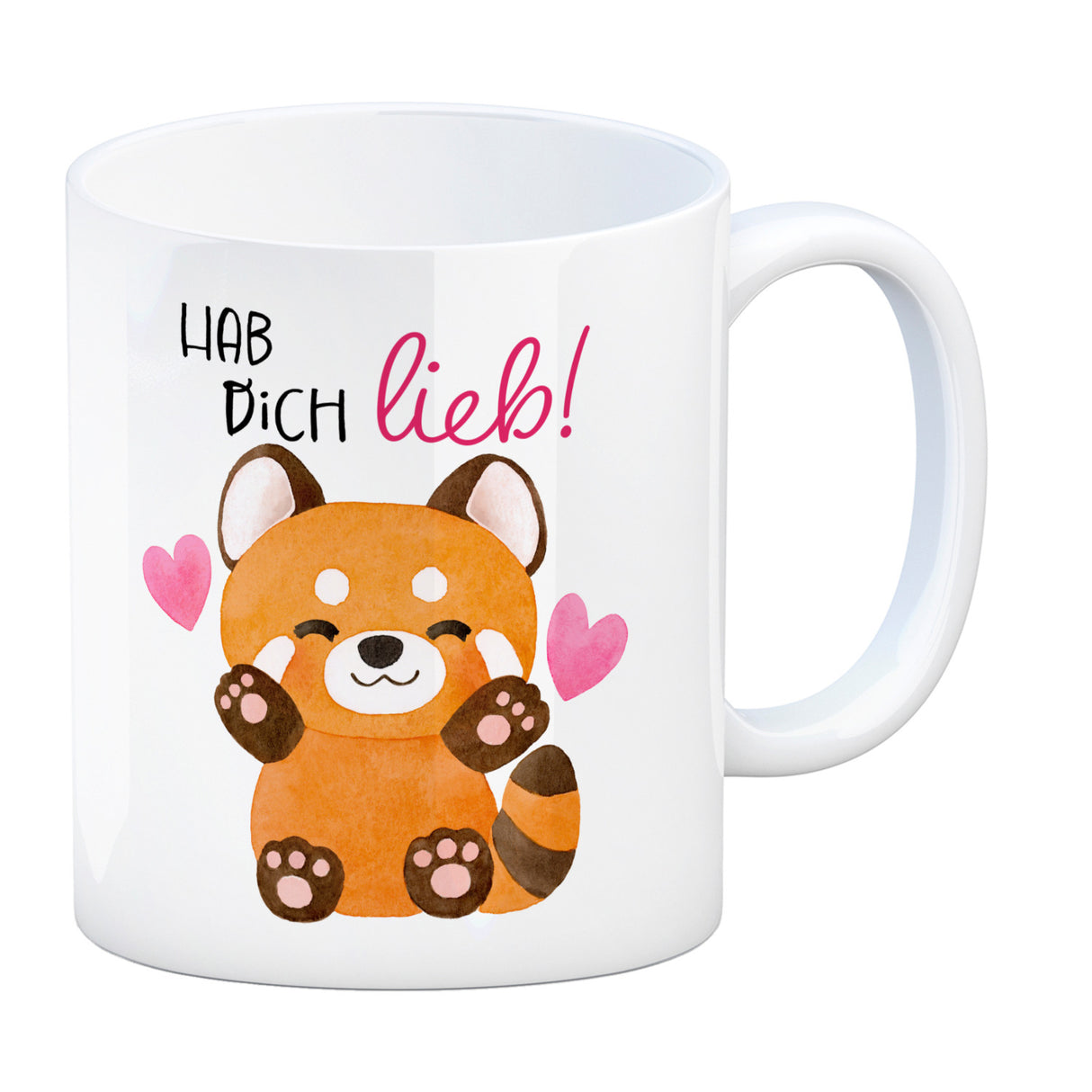 Roter Panda Kaffeebecher mit Spruch Hab dich lieb