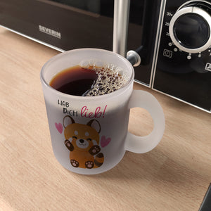 Roter Panda Kaffeebecher mit Spruch Hab dich lieb