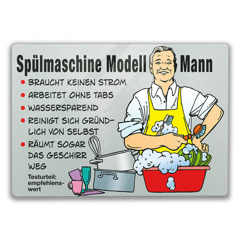 Hausmann Schneidebrett aus Glas Glas mit Spruch Spülmaschine Mann