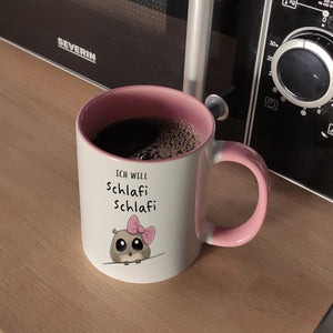 Meme Hamster Kaffeebecher mit Spruch Ich will Schlafi Schlafi