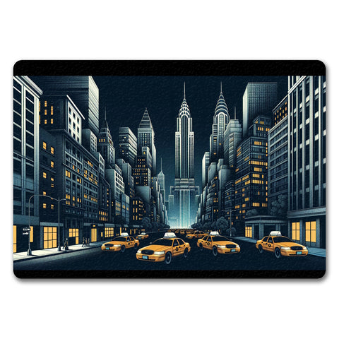 New Yorker Häuserschlucht und Taxis Fußmatte in 35x50 cm ohne Rand