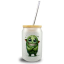 grünes Monster Trinkglas mit Bambusdeckel