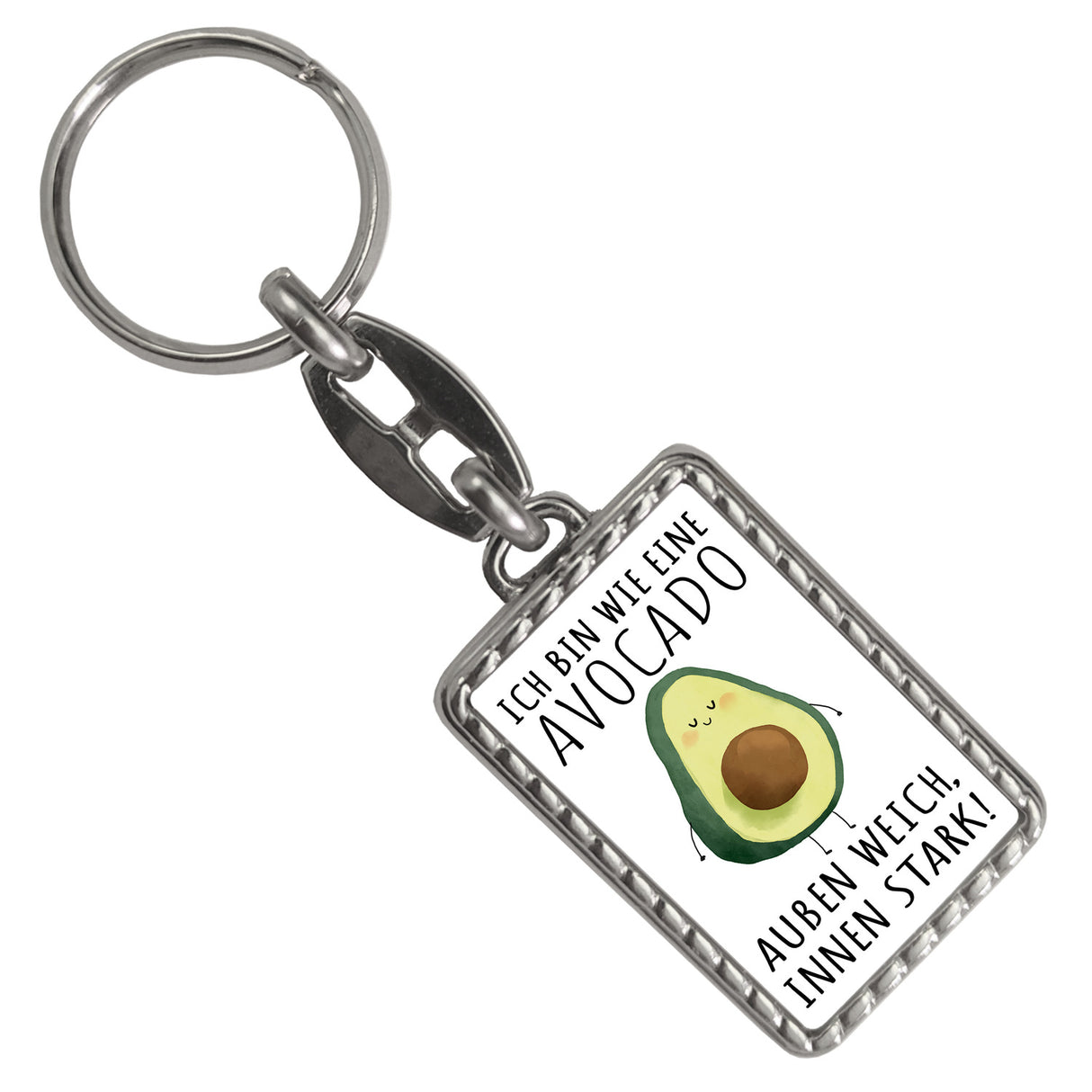 Avocado Schlüsselanhänger mit Spruch Wie Avocado außen weich innen stark