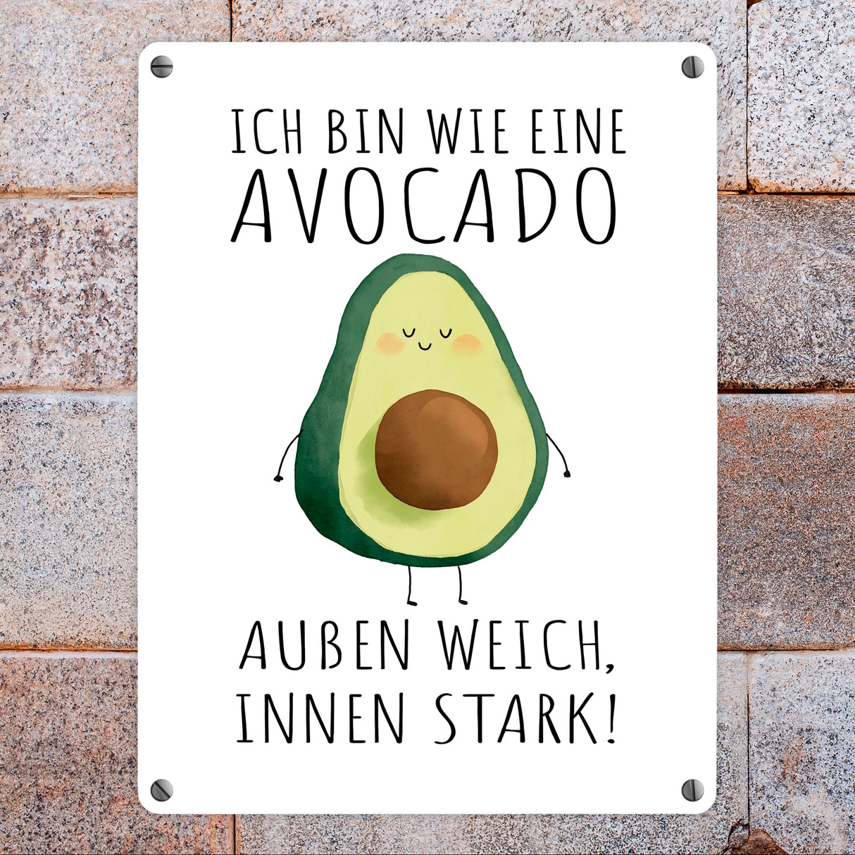 Avocado Metallschild in 15x20 cm mit Spruch Wie Avocado außen weich innen stark