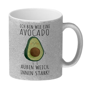 Avocado Kaffeebecher mit Spruch Außen weich innen stark wie Avocado