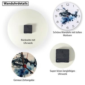 Police Hubschrauber Wanduhr