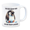 Flauschiger Pinguin Kaffeebecher mit Spruch Nicht dick nur flauschig